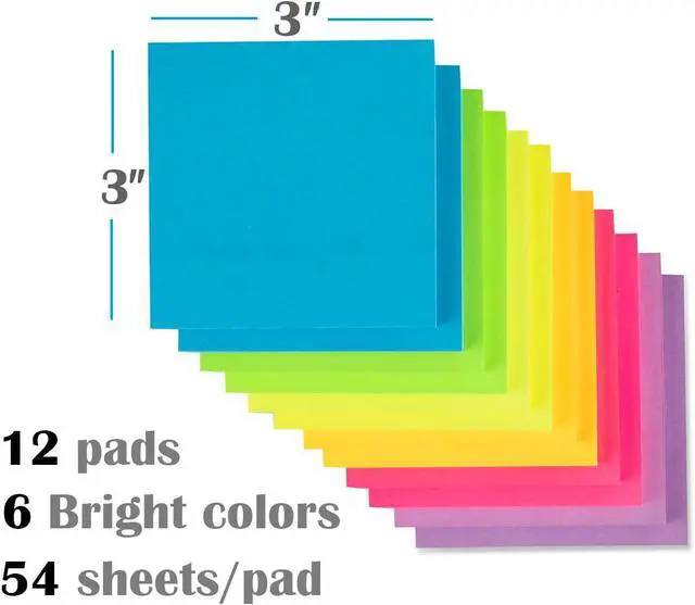 Alt view image 2 of 7 - (12 Pack) Pop-up Sticky Notes 3x3 in,Bright Colors | Super Sticking Power Memo Pads, 6 Colors, Strong Adhesive