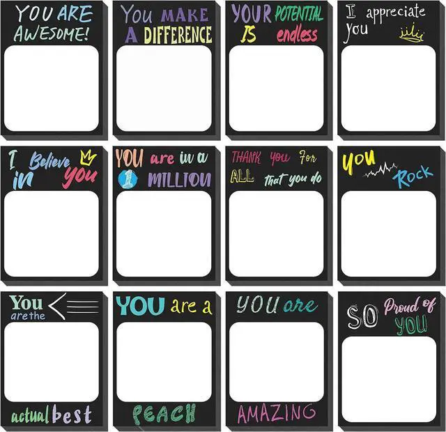 Main image of Spakon 12 Pcs Inspirational Sticky Notes, Back to School Employee Appreciation Gifts Bulk Motivational Cute Personalized Notepads for Teacher Coworker Office Travel Supplies 3 x 4'' (Classic Style)