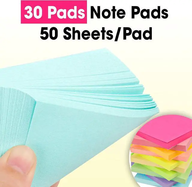 Alt view image 4 of 7 - 30 Pads Sticky Notes 3x3, Self-Stick Pads Bulk Bright Colors, School Supplies, Office Products, 50 Sheet/Pad