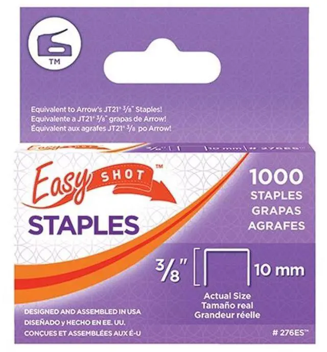 Main image of Arrow 276ES Easyshot Thin Wire Staples for Staple Guns, Use for Crafts, Fabric, Repairs, Made of Galvanized Steel, 3/8-Inch, 7/16-Inch Crown Size, 1000-Pack