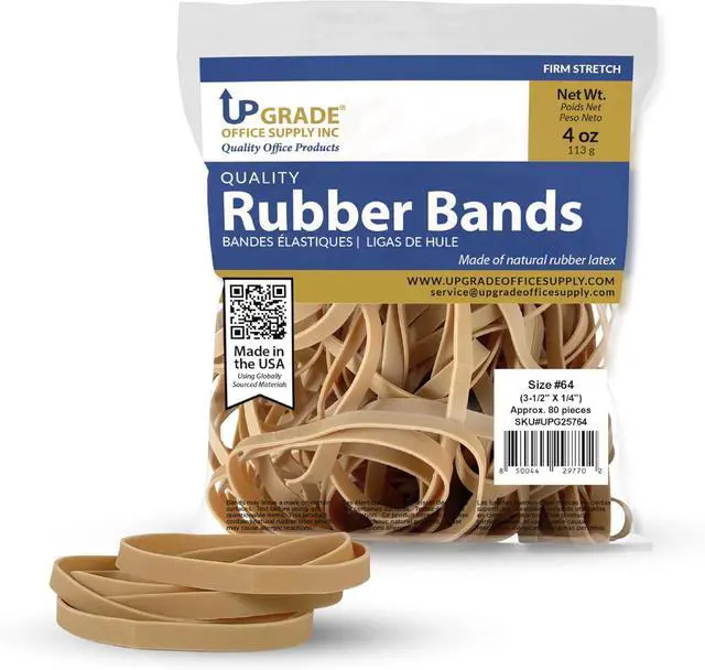 Main image of Upgrade Office Supply UPG25764 Rubber Bands, Size 64 (3-1/2 x 1/4), 80 Bands, 1/4 lb, USA