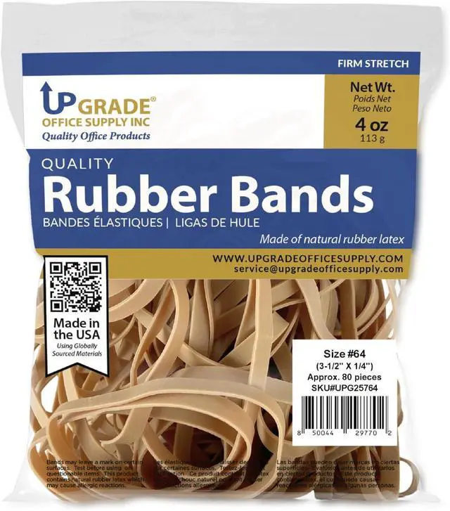Alt view image 2 of 7 - Upgrade Office Supply UPG25764 Rubber Bands, Size 64 (3-1/2 x 1/4), 80 Bands, 1/4 lb, USA