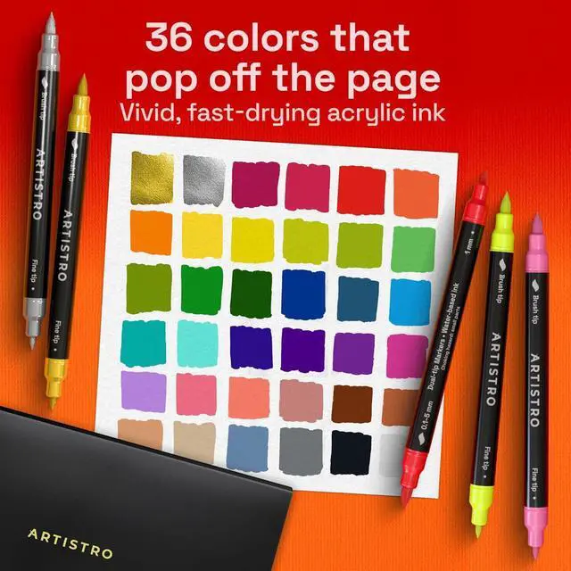 Alt view image 2 of 7 - ARTISTRO 36 Dual-Tip Acrylic Paint Marker Pens for Drawing | For Fabric, Rock, Glass, Wood, & Molds, Arts & Crafts Gift for Adults, Teens, & Kids, Classroom Must Haves & School Supplies