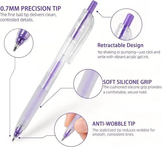 Alt view image 2 of 7 - 9 Color Retractable Acrylic Gel Pens, 0.7mm Fine Point, Cool Mix | Quick-Dry Ink for School Note-Taking, Color Coding, Study Planning, Calendar Marking, Diagrams and Everyday Writing