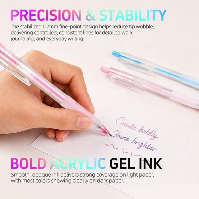 Alt view image 3 of 7 - 9 Color Retractable Acrylic Gel Pens, 0.7mm Fine Point, Cool Mix | Quick-Dry Ink for School Note-Taking, Color Coding, Study Planning, Calendar Marking, Diagrams and Everyday Writing
