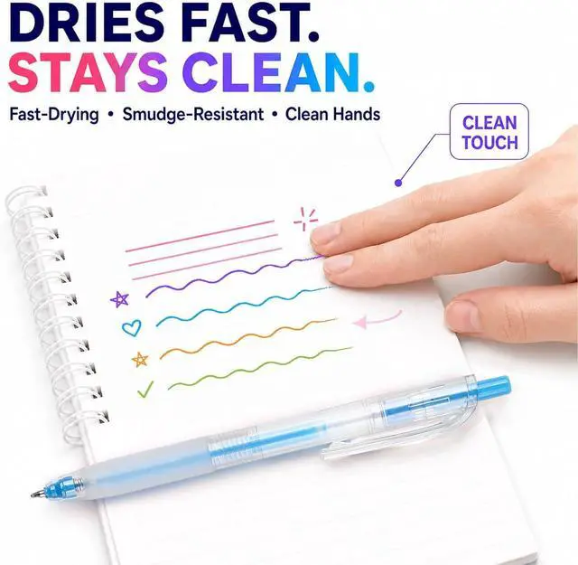 Alt view image 6 of 7 - 9 Color Retractable Acrylic Gel Pens, 0.7mm Fine Point, Cool Mix | Quick-Dry Ink for School Note-Taking, Color Coding, Study Planning, Calendar Marking, Diagrams and Everyday Writing