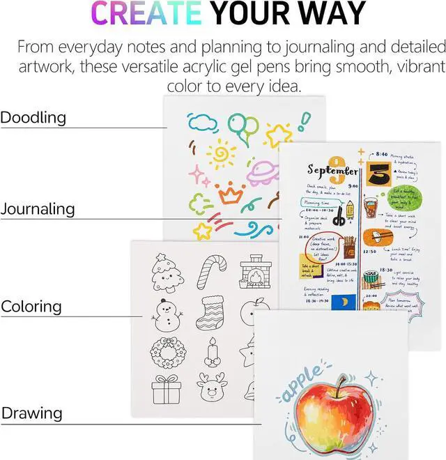 Alt view image 7 of 7 - 9 Color Retractable Acrylic Gel Pens, 0.7mm Fine Point, Cool Mix | Quick-Dry Ink for School Note-Taking, Color Coding, Study Planning, Calendar Marking, Diagrams and Everyday Writing