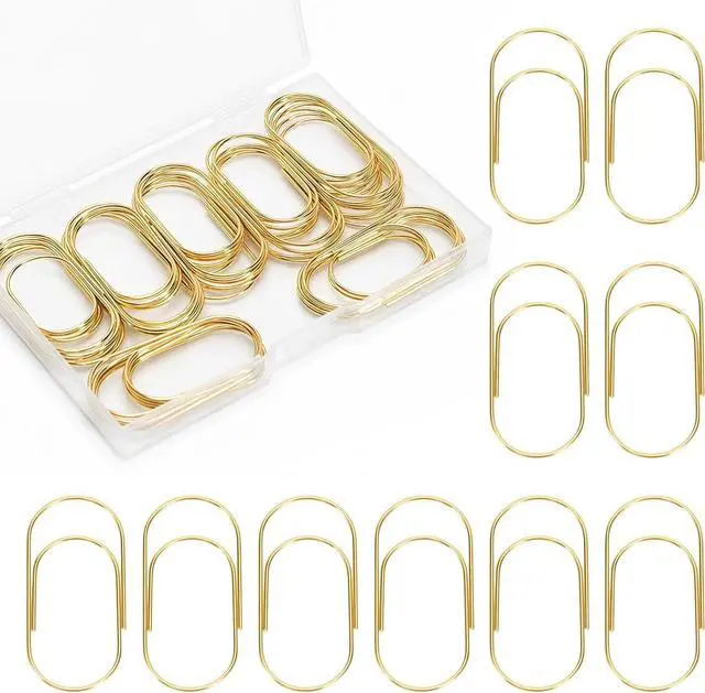 Main image of 50 Pcs Jumbo Paper Clips 2 Inch (50mm), Large Gold Paperclips, Non-Skid Smooth Steel Wire, Oversized Wide Clips for Office School Planner Bookmarks