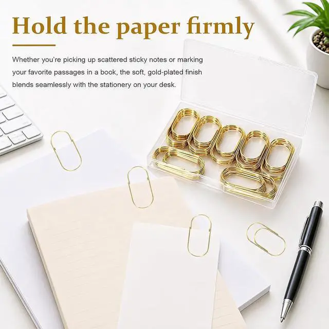 Alt view image 2 of 7 - 50 Pcs Jumbo Paper Clips 2 Inch (50mm), Large Gold Paperclips, Non-Skid Smooth Steel Wire, Oversized Wide Clips for Office School Planner Bookmarks
