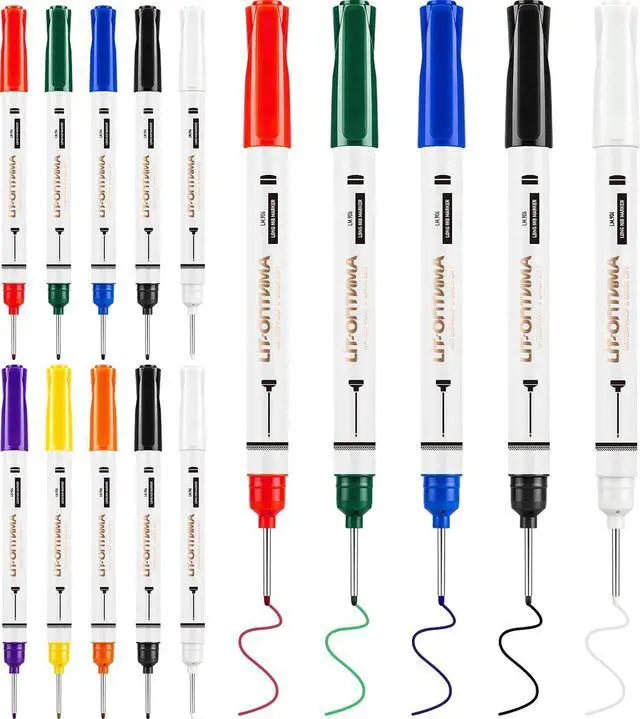 Main image of 15 Pack 8 Colors Long Nib Marker Pens 20mm Extra Long Head | Deep Hole Markers Fine Tip Paint Markers, Quick-Dry Construction Marking Pen for Metal, Wood, Glass & More