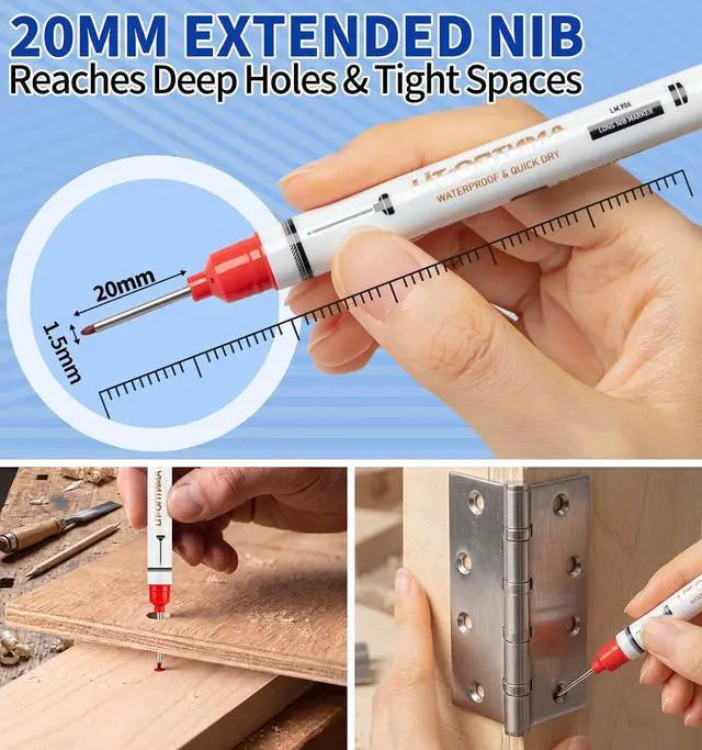 Alt view image 2 of 7 - 15 Pack 8 Colors Long Nib Marker Pens 20mm Extra Long Head | Deep Hole Markers Fine Tip Paint Markers, Quick-Dry Construction Marking Pen for Metal, Wood, Glass & More