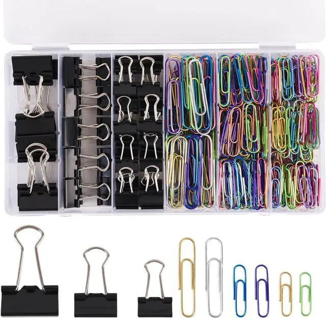 Main image of Colored Paper Clips and Black Binder Clips for Office Home School Supplies | 405PCS,Assorted Sizes,Keeps Organized
