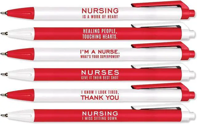 Main image of Nurse Appreciation Red And White Pen Set / 6 Black Ink Gel Glide Pens / Encouraging Boss Babe Office Supplies / Boss Employee Recognition Present