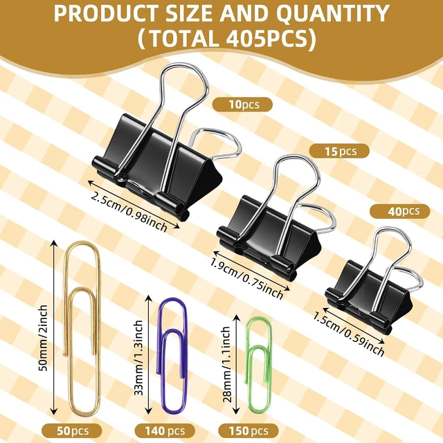 Alt view image 2 of 7 - Colored Paper Clips and Black Binder Clips for Office Home School Supplies | 405PCS,Assorted Sizes,Keeps Organized