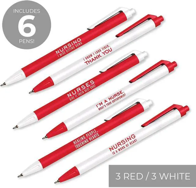 Alt view image 2 of 6 - Nurse Appreciation Red And White Pen Set / 6 Black Ink Gel Glide Pens / Encouraging Boss Babe Office Supplies / Boss Employee Recognition Present
