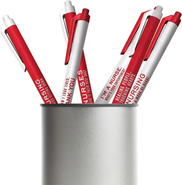 Alt view image 4 of 6 - Nurse Appreciation Red And White Pen Set / 6 Black Ink Gel Glide Pens / Encouraging Boss Babe Office Supplies / Boss Employee Recognition Present