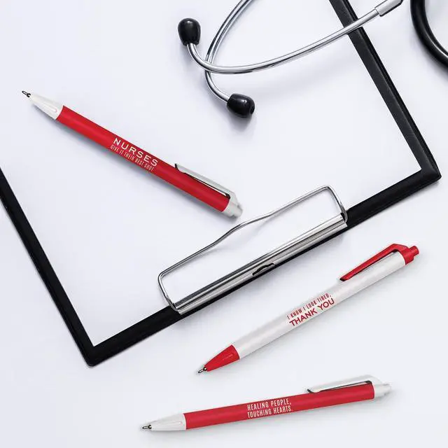 Alt view image 5 of 6 - Nurse Appreciation Red And White Pen Set / 6 Black Ink Gel Glide Pens / Encouraging Boss Babe Office Supplies / Boss Employee Recognition Present