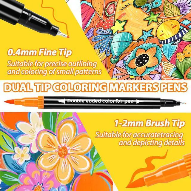 Alt view image 2 of 7 - Coloring Markers, Dual Fine Tip And Brush Tip Markers Pens for Adult Coloring Book, 36 Colors Dual Marker Water-Based, Art Drawing Supplies Marker s Kit for Calligraphy, Illustrations, DIY Crafts