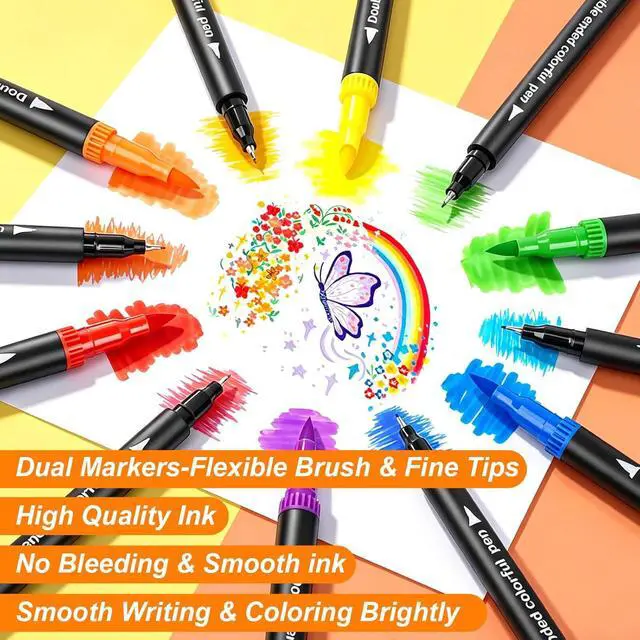 Alt view image 3 of 7 - Coloring Markers, Dual Fine Tip And Brush Tip Markers Pens for Adult Coloring Book, 36 Colors Dual Marker Water-Based, Art Drawing Supplies Marker s Kit for Calligraphy, Illustrations, DIY Crafts