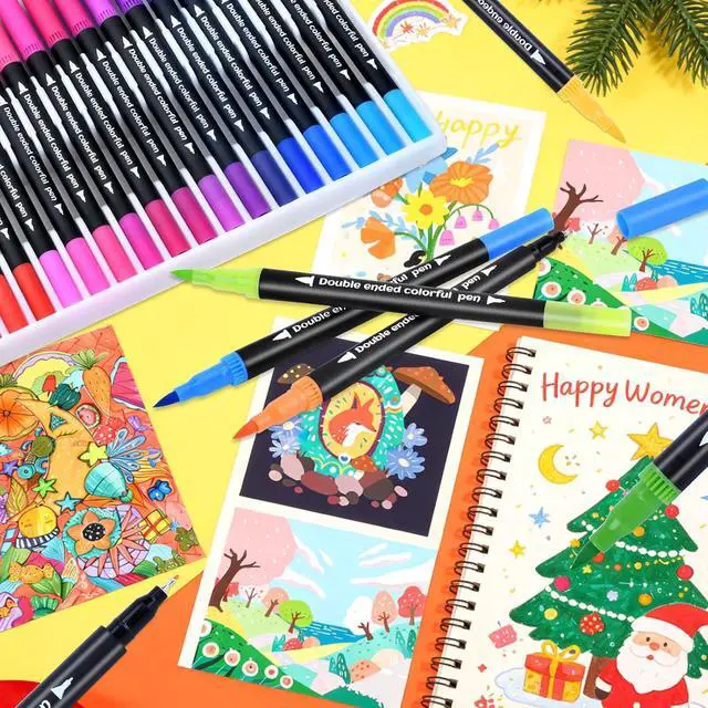 Alt view image 6 of 7 - Coloring Markers, Dual Fine Tip And Brush Tip Markers Pens for Adult Coloring Book, 36 Colors Dual Marker Water-Based, Art Drawing Supplies Marker s Kit for Calligraphy, Illustrations, DIY Crafts