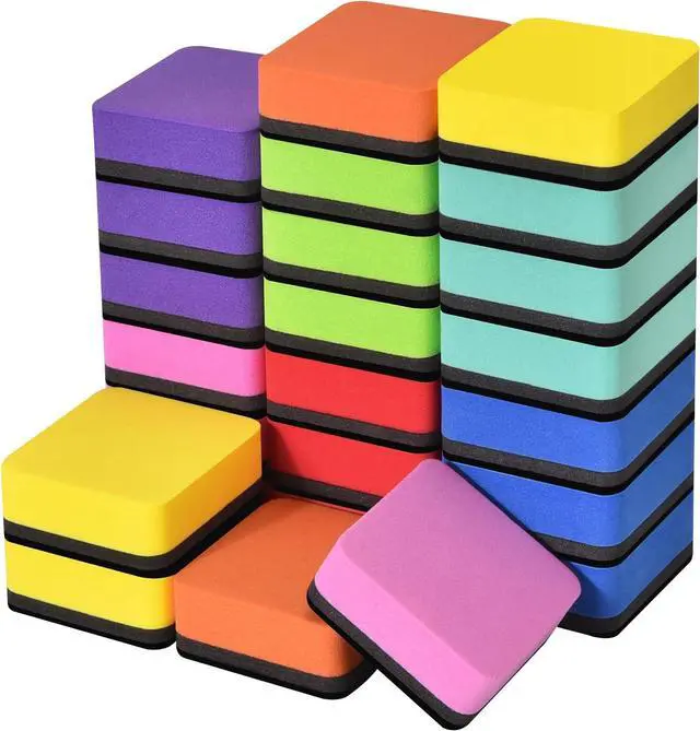 Main image of 24 Pack Square Magnetic Whiteboard Erasers, Mini Dry Erase Board Erasers for Kids and Students, 8 Color