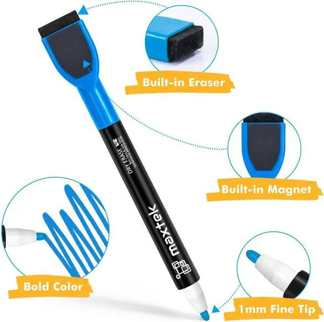 Alt view image 2 of 7 - maxtek Magnetic Whiteboard Markers - 12 Count Colorful Fine Tip Dry Erase Markers with Eraser for Kids, Low Odor Thin Markers for Calendar Boards