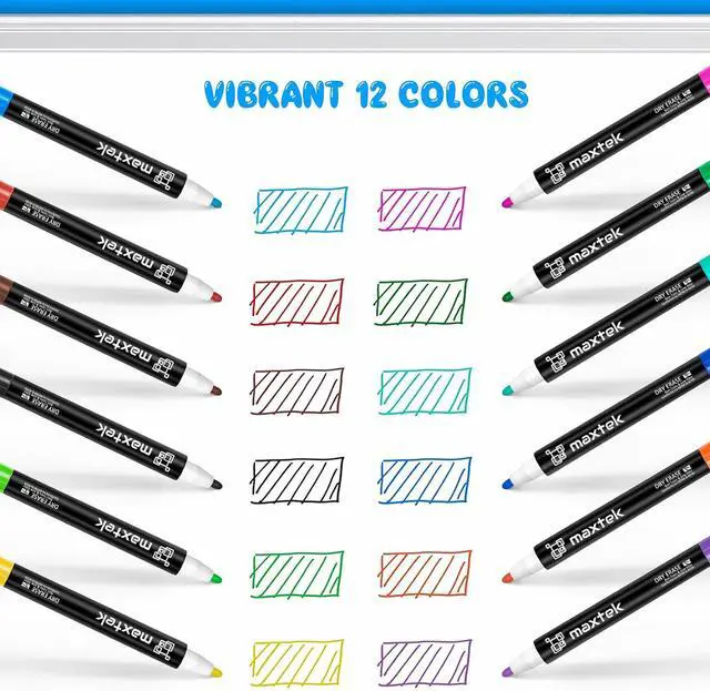 Alt view image 5 of 7 - maxtek Magnetic Whiteboard Markers - 12 Count Colorful Fine Tip Dry Erase Markers with Eraser for Kids, Low Odor Thin Markers for Calendar Boards
