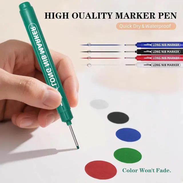 Alt view image 4 of 7 - 5 PCS Long Nib Marker Pens, 20mm Deep Hole Marker Pens | Quick Dry Waterproof Construction Markers, Long Head Markers for Metal, Steel, Tile, Glass, Carpenter Marking for Woodworking