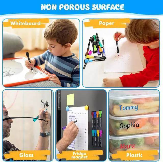 Alt view image 7 of 7 - maxtek Magnetic Whiteboard Markers - 12 Count Colorful Fine Tip Dry Erase Markers with Eraser for Kids, Low Odor Thin Markers for Calendar Boards