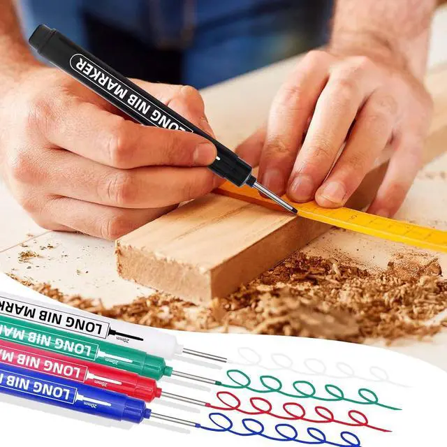 Alt view image 3 of 7 - 5 PCS Long Nib Marker Pens, 20mm Deep Hole Marker Pens | Quick Dry Waterproof Construction Markers, Long Head Markers for Metal, Steel, Tile, Glass, Carpenter Marking for Woodworking