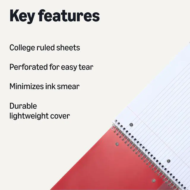 Alt view image 2 of 5 - Amazon Basics 1 Subject College Ruled Spiral Notebook, Poly Cover,100 Sheets, 9" x 11", Assorted Primary Colors, 3 pack