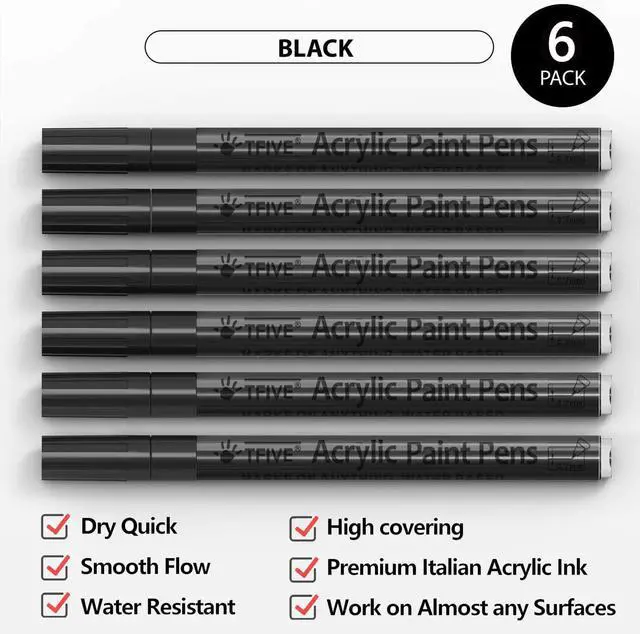 Alt view image 2 of 7 - TFIVE Black Paint Markers Paint Pens, 6 Pack Acrylic Permanent Marker | 0.7mm Extra Fine Tip, Waterproof, Quick Dry, Water Based Marker Pen for Rock, Glass, Wood, Plastic, Metal, Canvas, Ceramic