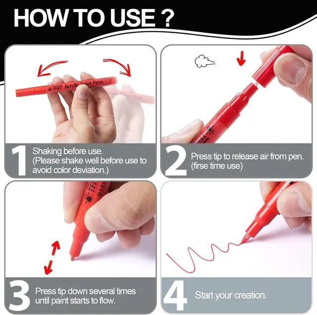 Alt view image 7 of 7 - TFIVE Black Paint Markers Paint Pens, 6 Pack Acrylic Permanent Marker | 0.7mm Extra Fine Tip, Waterproof, Quick Dry, Water Based Marker Pen for Rock, Glass, Wood, Plastic, Metal, Canvas, Ceramic