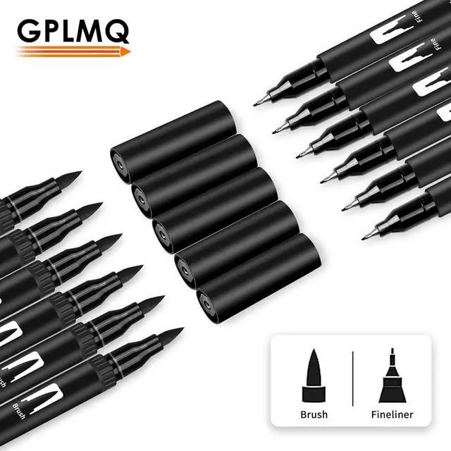 Alt view image 2 of 7 - Black Drawing Pens, 12 Pack Felt Tip Markers for Adults and Kids, Dual Tip Brush Fineliners Pens for Art Drawing Sketching