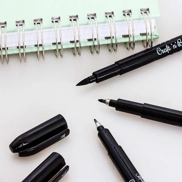 Alt view image 6 of 7 - Craft 'n' Beyond Calligraphy Brush Pens Pack of 3 Small, Medium and Large Markers for Hand Lettering, Art Drawing, Sketching, Scrapbooking, Writing, Journaling - Beginner Kit with Fadeproof Black Ink