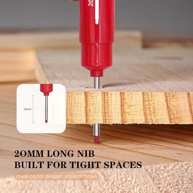 Alt view image 3 of 7 - 20 Pack Long Nib Marker Pens, 20mm Deep Hole Markers 5 Colors | Fine Nose Permanent Paint Pens for Metal, Wood, Glass, Plastic, Construction, Carpenter, Drilling, Woodworking