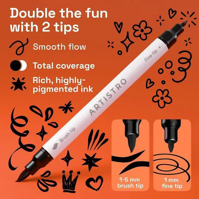 Alt view image 2 of 7 - ARTISTRO 5 Black Dual-Tip Acrylic Paint Marker Pens for Drawing | For Fabric, Rock, Glass, Wood, & Molds, Arts & Crafts Gift for Adults, Teens, & Kids, Classroom Must Haves & School Supplies
