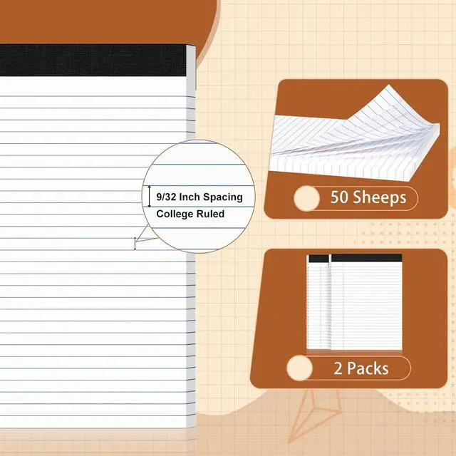 Alt view image 2 of 6 - Legal Pads 8.5 X11, Narrow Ruled Notepads, 2 Pack, 50 Sheet/Pad | White Legal Pads, Tear Off Notepad, Perforated Writing Pad, Notebook Paper College Ruled, Notepads For Office Home School