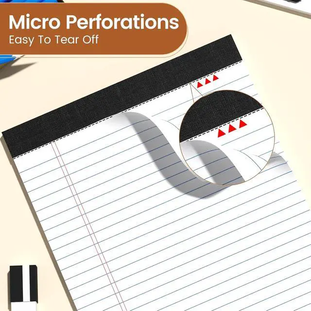 Alt view image 4 of 6 - Legal Pads 8.5 X11, Narrow Ruled Notepads, 2 Pack, 50 Sheet/Pad | White Legal Pads, Tear Off Notepad, Perforated Writing Pad, Notebook Paper College Ruled, Notepads For Office Home School