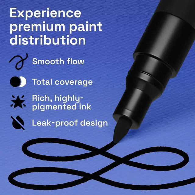 Alt view image 4 of 7 - ARTISTRO Black Paint Pens - Extra-Fine Tips - Set of 5 | Acrylic Paint Markers, Water-Based, For Rock, Glass, Ceramic, Wood, Tire, Fabric, Metal, Canvas, Marking, Painting