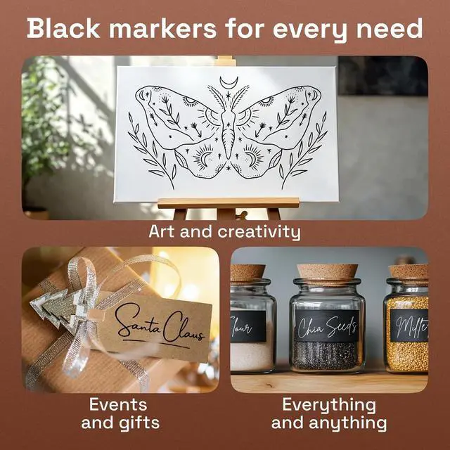 Alt view image 6 of 7 - ARTISTRO Black Paint Pens - Extra-Fine Tips - Set of 5 | Acrylic Paint Markers, Water-Based, For Rock, Glass, Ceramic, Wood, Tire, Fabric, Metal, Canvas, Marking, Painting