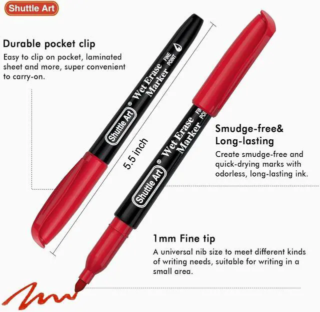 Alt view image 4 of 7 - Shuttle Art Wet Erase Markers 10 Colors 1mm Fine Tip Smudge-Free Markers | Perfect for Laminated Sheets, Whiteboards, Glass, Wipe Clean with Damp Cloth for Long-Lasting Markings Low-Odor Non-Toxic