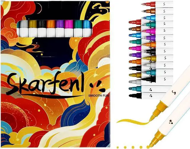 Main image of 12 Acrylic Paint Markers, Dual Tip Water-Based Paint Pens with Metallic Golden,Sapphire & Emerald Shades, Quick Dry, Non-Toxic&Odorless,Comfort Grip Rock,Fabric,Wood,Glass,DIY Crafts