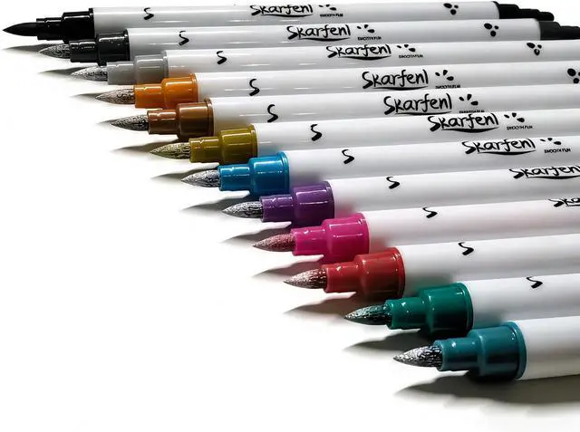 Alt view image 3 of 7 - 12 Acrylic Paint Markers, Dual Tip Water-Based Paint Pens with Metallic Golden,Sapphire & Emerald Shades, Quick Dry, Non-Toxic&Odorless,Comfort Grip Rock,Fabric,Wood,Glass,DIY Crafts