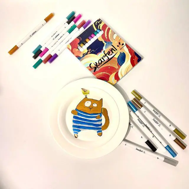 Alt view image 5 of 7 - 12 Acrylic Paint Markers, Dual Tip Water-Based Paint Pens with Metallic Golden,Sapphire & Emerald Shades, Quick Dry, Non-Toxic&Odorless,Comfort Grip Rock,Fabric,Wood,Glass,DIY Crafts
