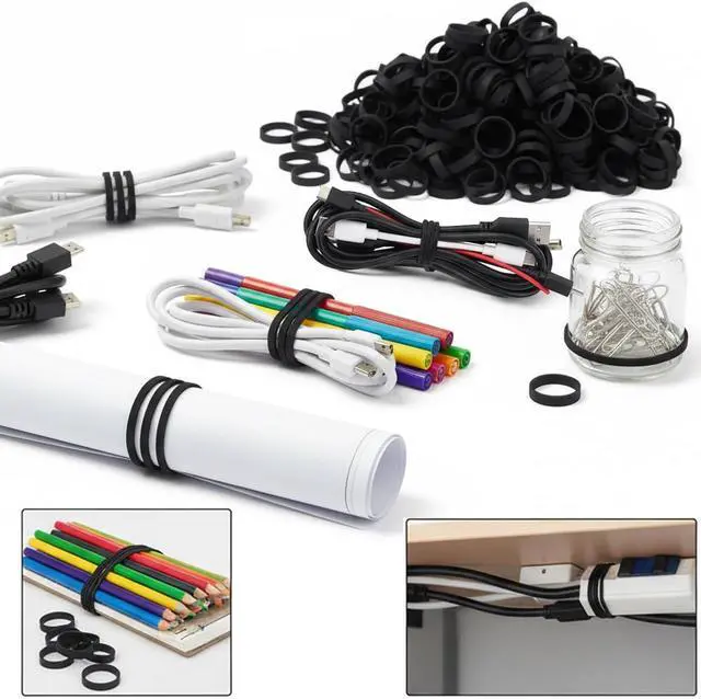 Alt view image 2 of 7 - Rubber Bands 150pcs 1.5in Small Elastic Bands for Cord Cable | Thick Strong Rubber Band for Office Supplies Home Wire