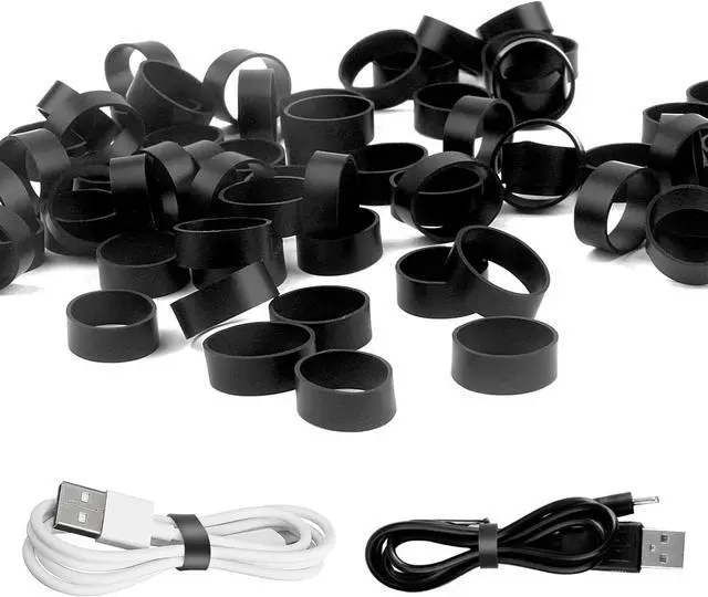 Main image of 100 PCS Silicone Rubber Bands, 0.5 Inch Small Black Elastic Rubber Bands Strong Rubberbands, Heavy Duty Non-slip Silicone Band for Wire Cord Cable Management Home Office School Organization