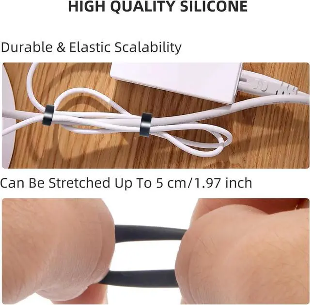 Alt view image 3 of 6 - 100 PCS Silicone Rubber Bands, 0.5 Inch Small Black Elastic Rubber Bands Strong Rubberbands, Heavy Duty Non-slip Silicone Band for Wire Cord Cable Management Home Office School Organization