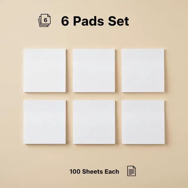 Alt view image 4 of 7 - White Sticky Notes 3x3 Inch 6 Pads 100 Sheets Each Memo Pads | 6 pads White self-stick sticky notes, residue-free adhesive for office school daily reminder marking