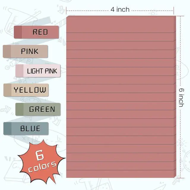 Alt view image 2 of 7 - (9 Pads) Lined Sticky Notes 4x6 in Post, Vintage Colors Self Pad Its | Super Sticking Power Memo Pads Its, 40 Sheets/pad, School Supplies and Oce Supplies, Easy to Post for Home, Office, Notebook